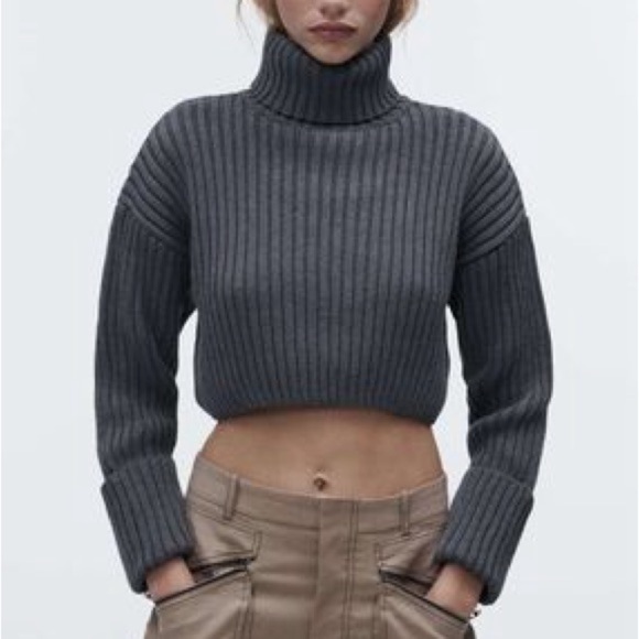 ZARA Rib Knit Crop Sweater L Grey - REF 6771/012 - Picture 1 of 6